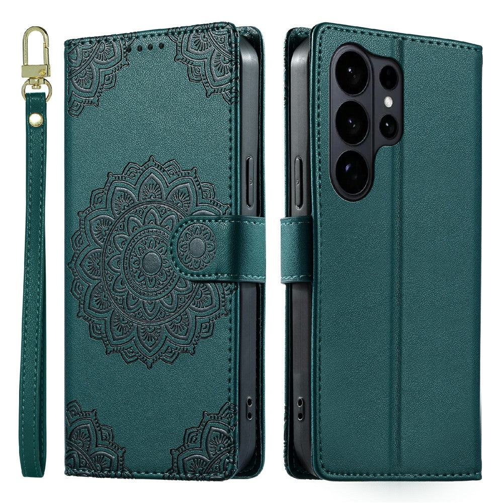 For Samsung Galaxy S26 Ultra Case Embossed Totem Leather Flip Wallet Phone Cover with Wrist Strap
