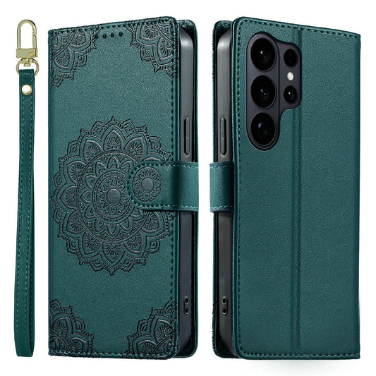 Galaxy S26 Ultra Wallet-Handyhülle – Geprägtes Totem-Leder-Flip--Telefongehäuse mit Handschlaufe