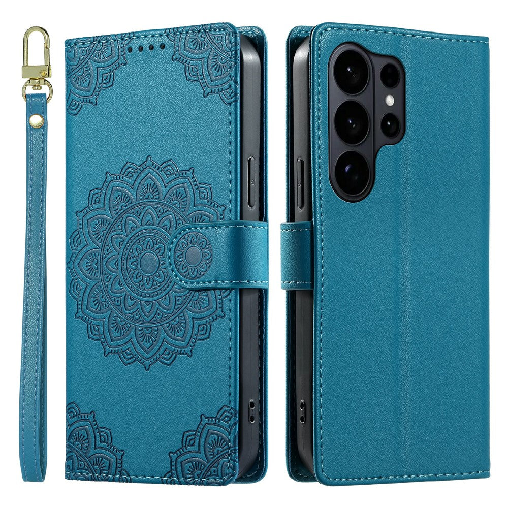 For Samsung Galaxy S26 Ultra Case Embossed Totem Leather Flip Wallet Phone Cover with Wrist Strap