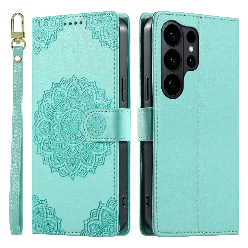 For Samsung Galaxy S26 Ultra Case Embossed Totem Leather Flip Wallet Phone Cover with Wrist Strap
