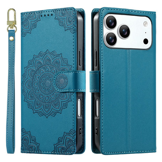 For iPhone 18 Pro Max / 17 Pro Max Case Embossed Totem Leather Flip Wallet Phone Cover with Wrist Strap