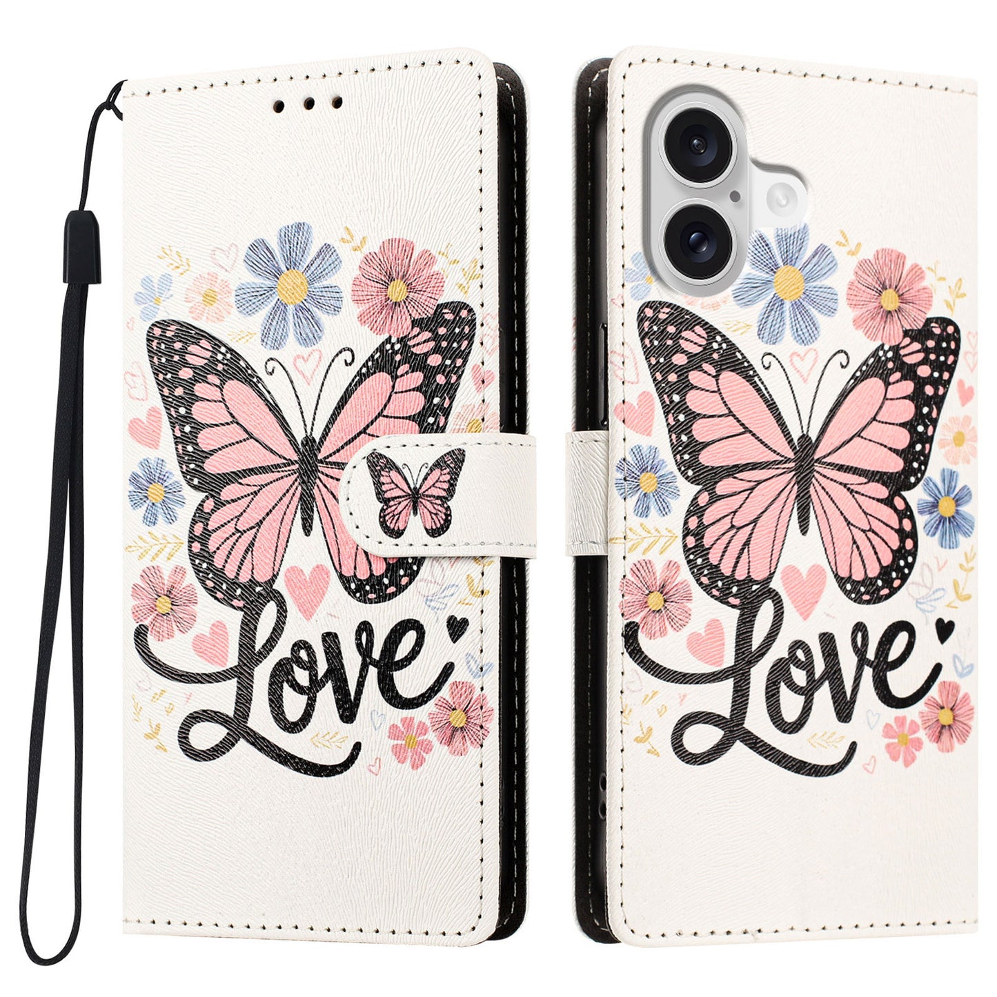For iPhone 17 / iPhone 18 Case Pattern Printed PU Leather Flip Wallet Phone Cover with Wrist Strap