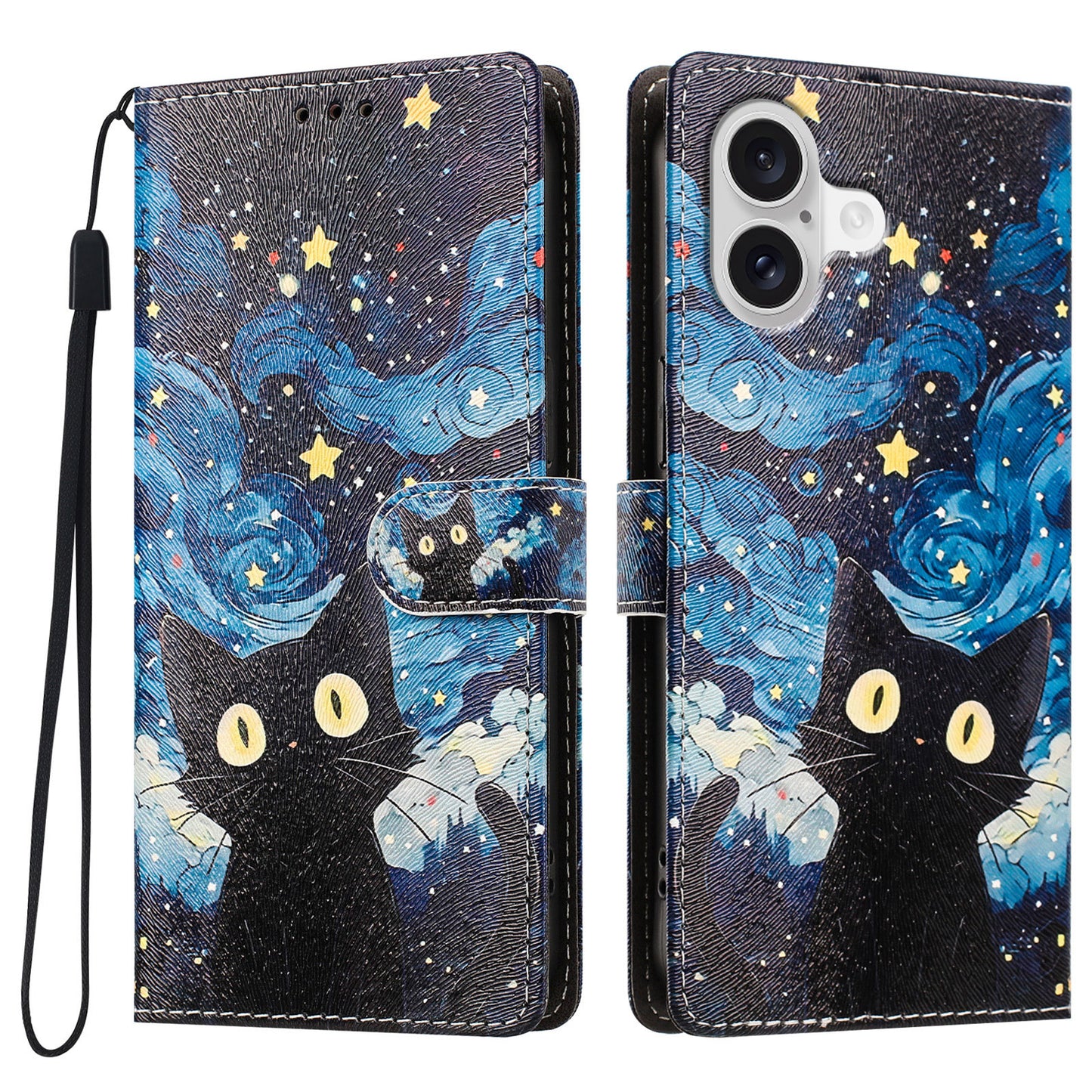 For iPhone 17 / iPhone 18 Case Pattern Printed PU Leather Flip Wallet Phone Cover with Wrist Strap