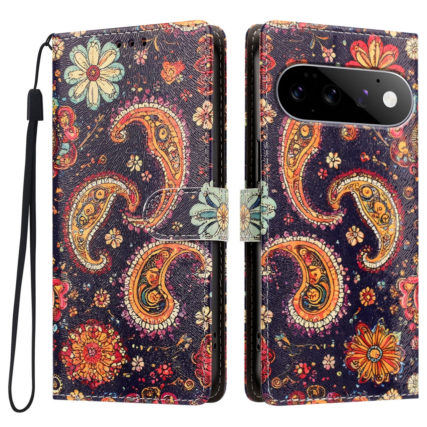 For Google Pixel 11 Pro / Google Pixel 11 Case Pattern Printed PU Leather Flip Wallet Phone Cover with Wrist Strap