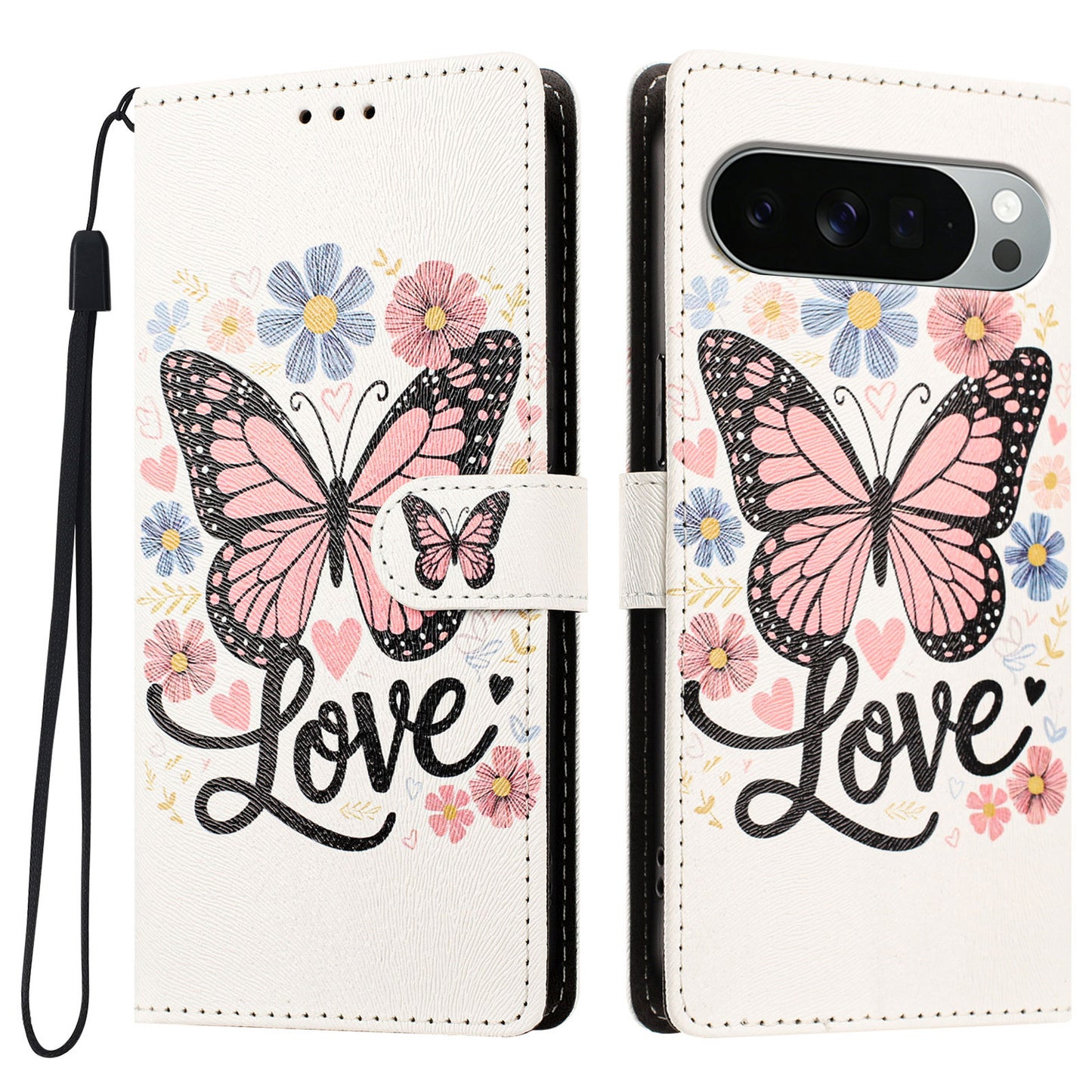 For Google Pixel 11 Pro XL Case Pattern Printed PU Leather Flip Wallet Phone Cover with Wrist Strap
