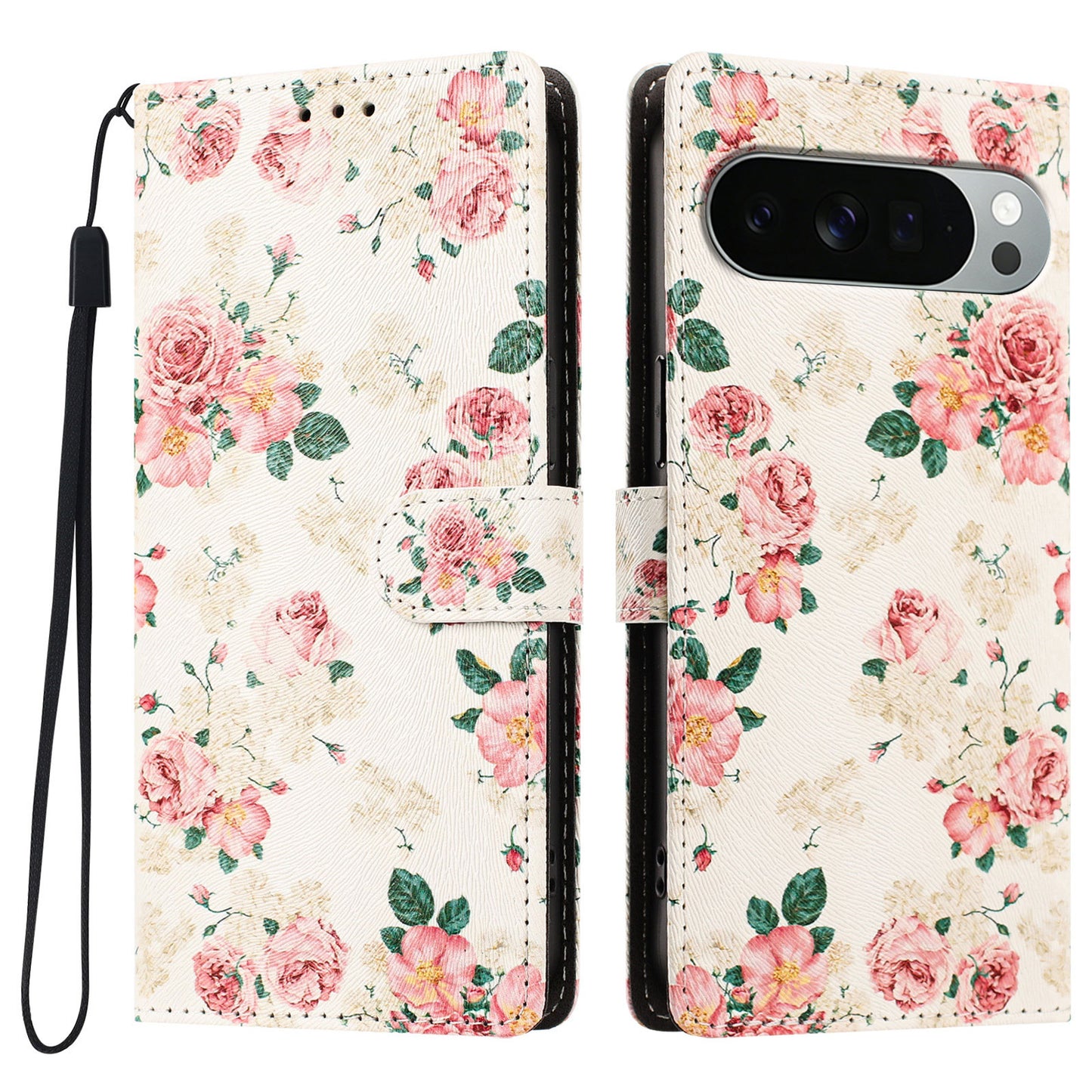 For Google Pixel 11 Pro XL Case Pattern Printed PU Leather Flip Wallet Phone Cover with Wrist Strap