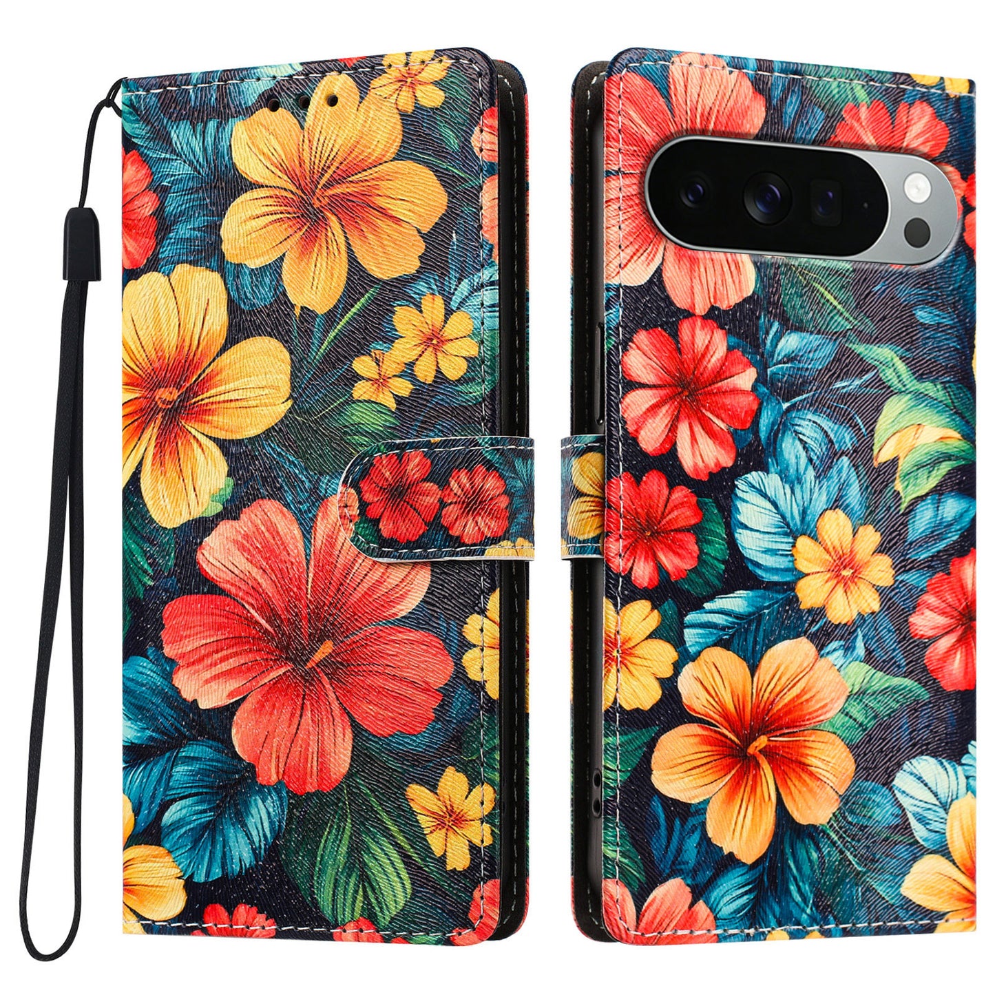 For Google Pixel 11 Pro XL Case Pattern Printed PU Leather Flip Wallet Phone Cover with Wrist Strap