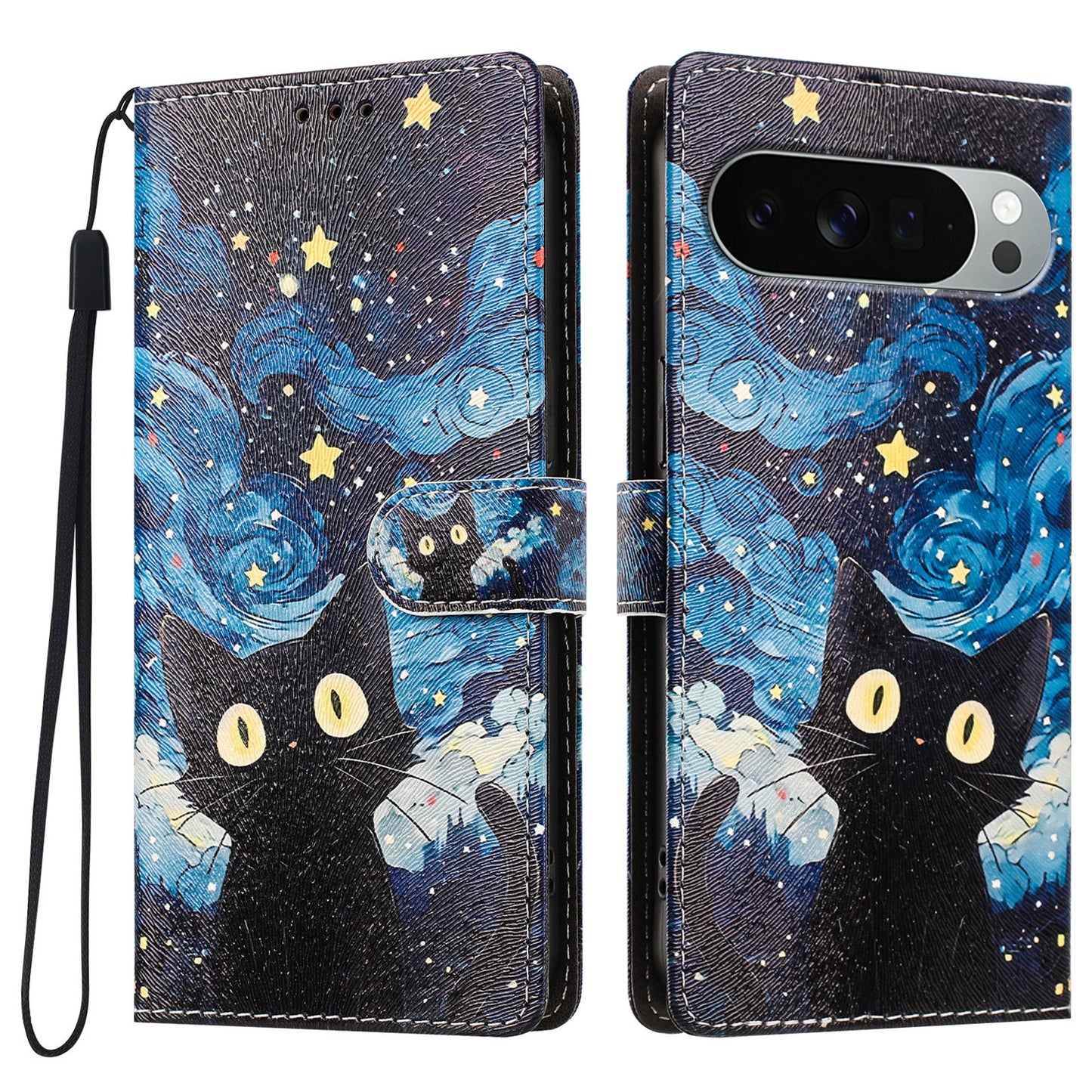 For Google Pixel 11 Pro XL Case Pattern Printed PU Leather Flip Wallet Phone Cover with Wrist Strap