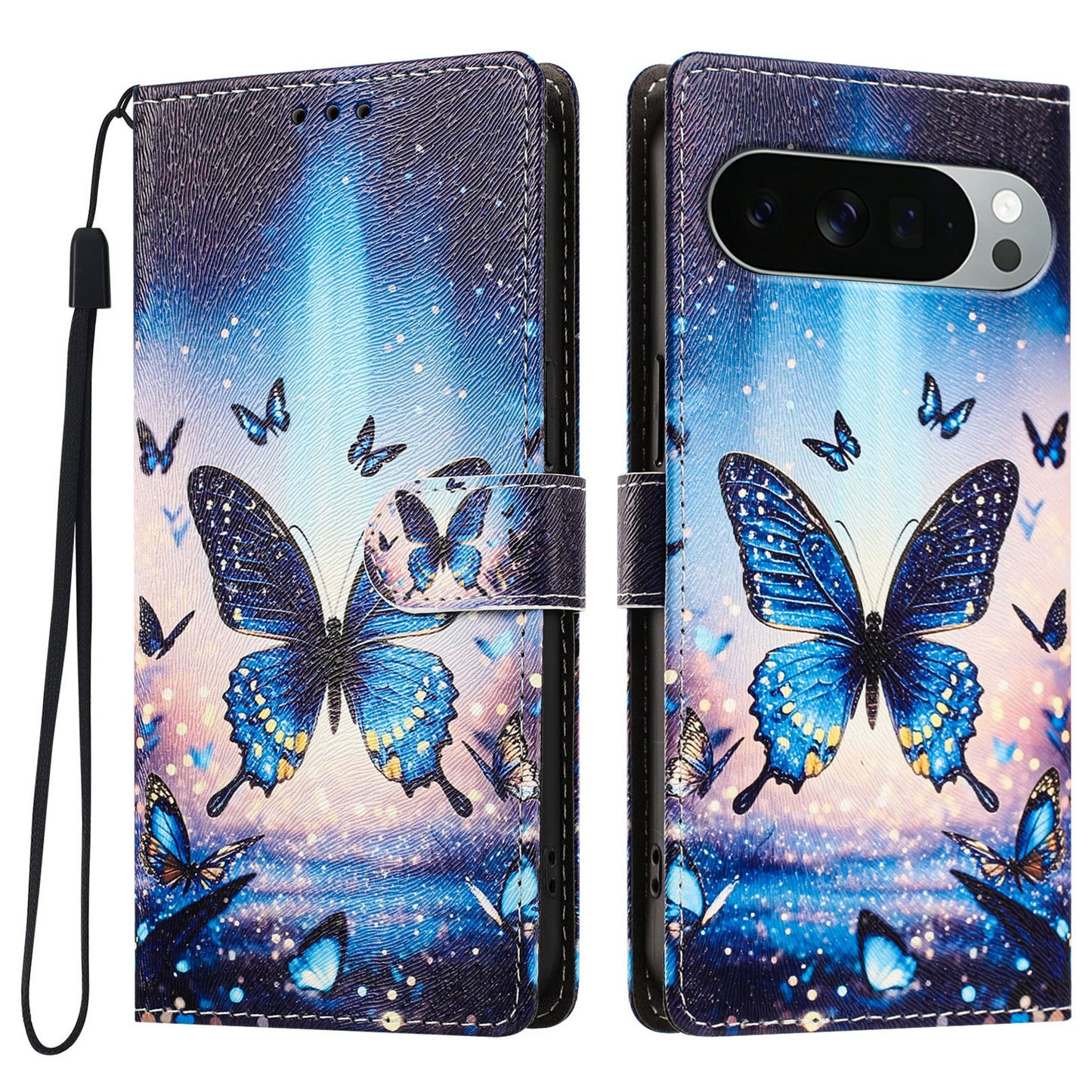 For Google Pixel 11 Pro XL Case Pattern Printed PU Leather Flip Wallet Phone Cover with Wrist Strap