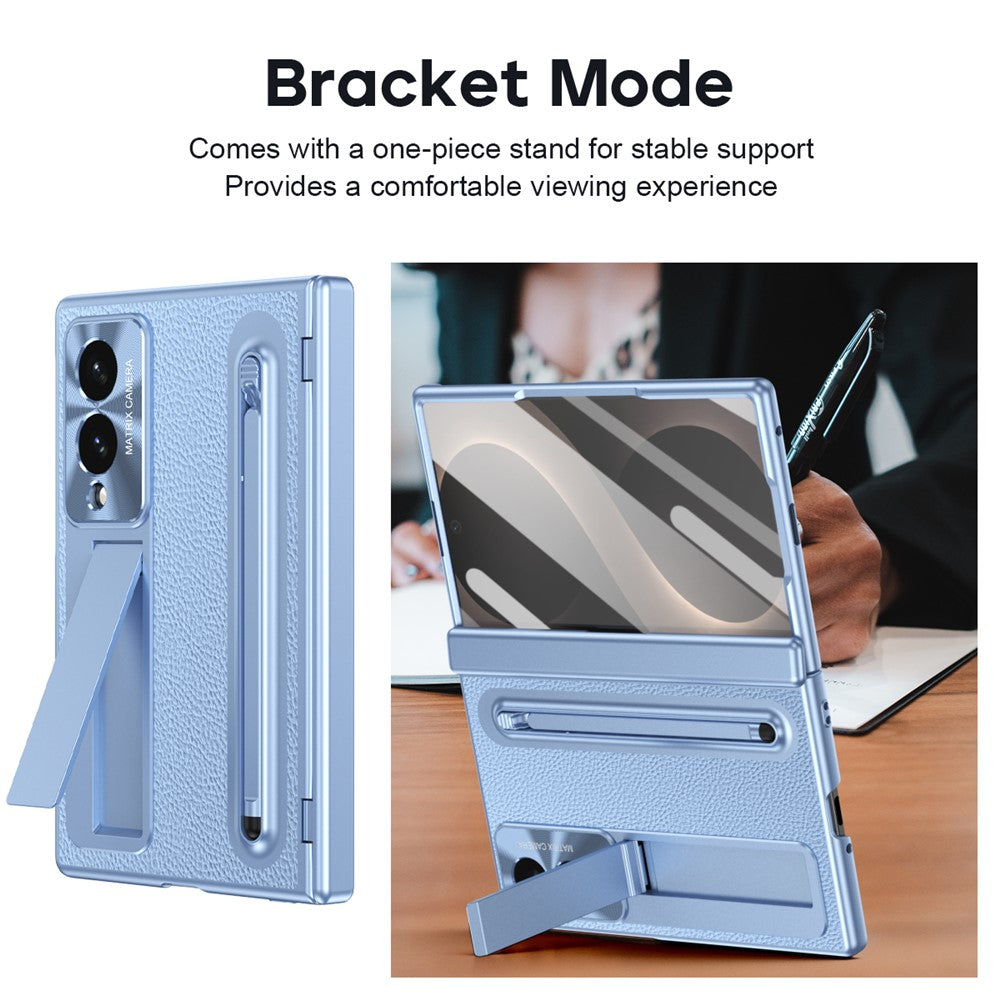 For Samsung Galaxy Z Fold8 Case Kickstand Leather PC Phone Cover with Tempered Glass Film with Stylus