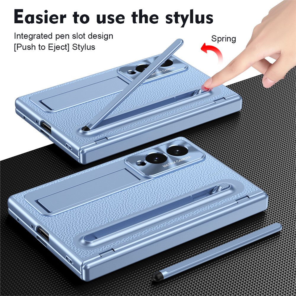 For Samsung Galaxy Z Fold8 Case Kickstand Leather PC Phone Cover with Tempered Glass Film with Stylus