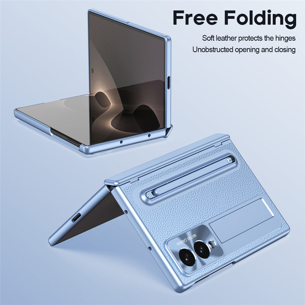 For Samsung Galaxy Z Fold8 Case Kickstand Leather PC Phone Cover with Tempered Glass Film with Stylus