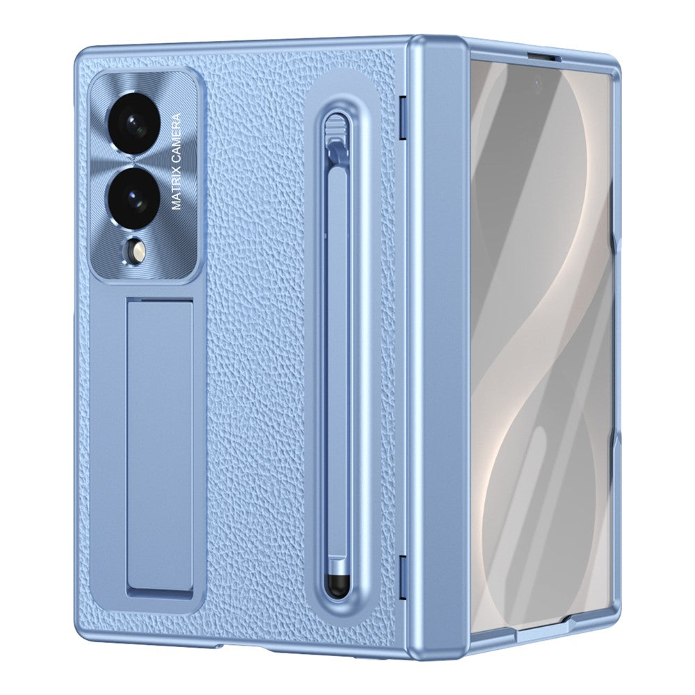 For Samsung Galaxy Z Fold8 Case Kickstand Leather PC Phone Cover with Tempered Glass Film with Stylus