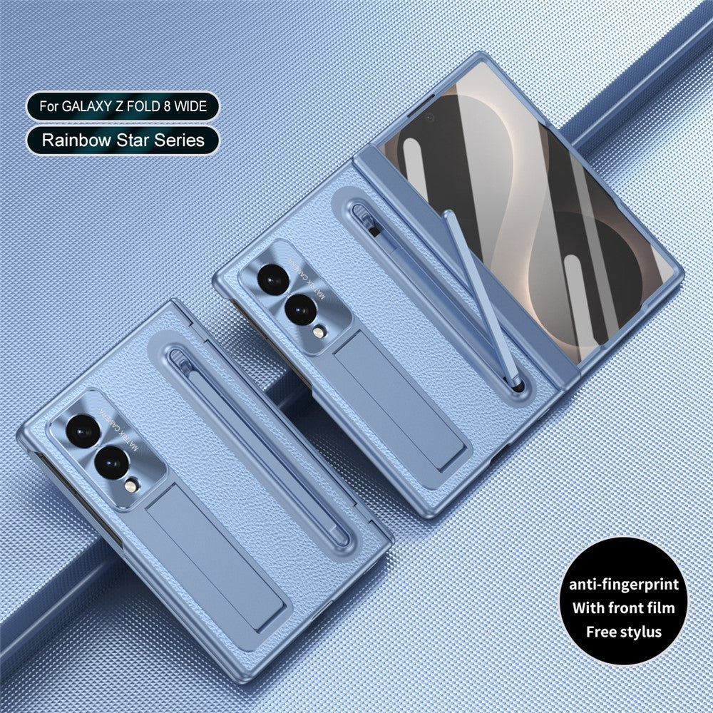 For Samsung Galaxy Z Fold8 Case Kickstand Leather PC Phone Cover with Tempered Glass Film with Stylus