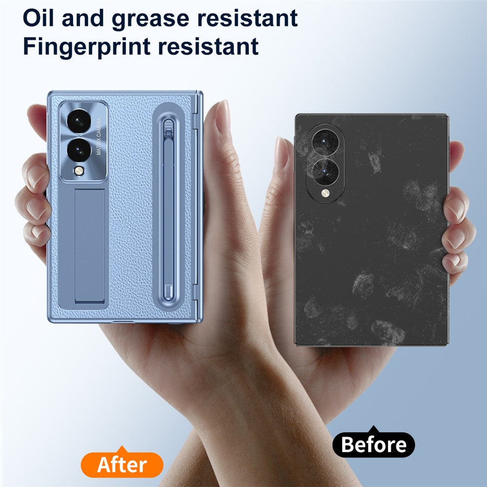 For Samsung Galaxy Z Fold8 Case Kickstand Leather PC Phone Cover with Tempered Glass Film with Stylus