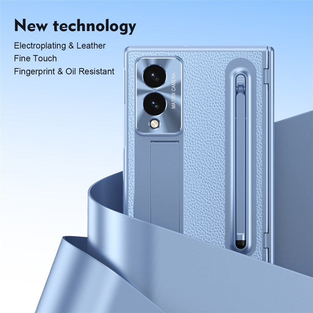 For Samsung Galaxy Z Fold8 Case Kickstand Leather PC Phone Cover with Tempered Glass Film with Stylus