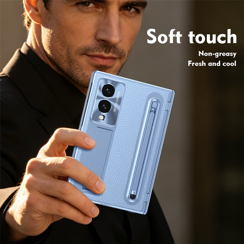 For Samsung Galaxy Z Fold8 Case Kickstand Leather PC Phone Cover with Tempered Glass Film with Stylus