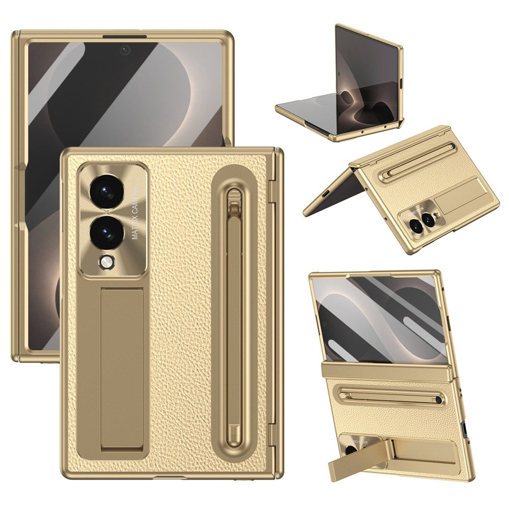 For Samsung Galaxy Z Fold8 Case Kickstand Leather PC Phone Cover with Tempered Glass Film with Stylus