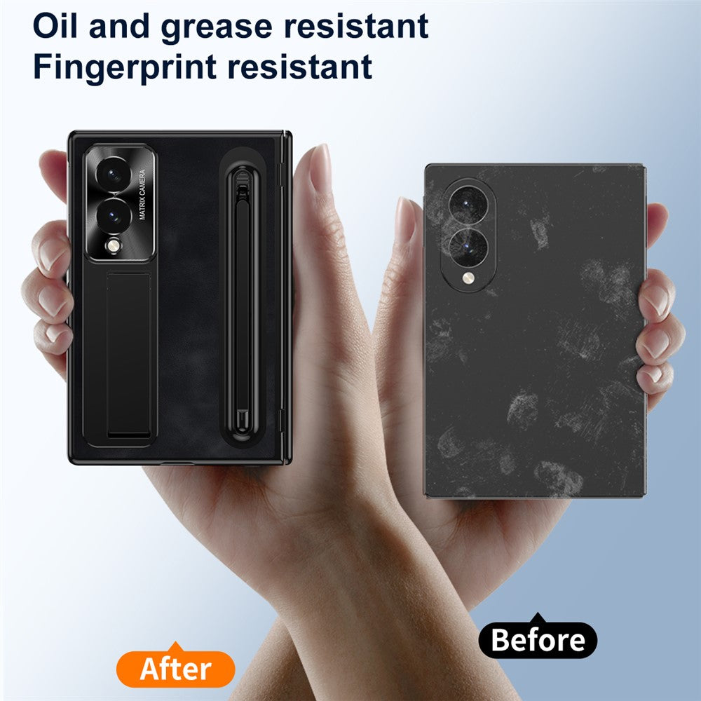 For Samsung Galaxy Z Fold8 Case Pen Slot Leather + PC Kickstand Phone Cover with Tempered Glass Film, Stylus