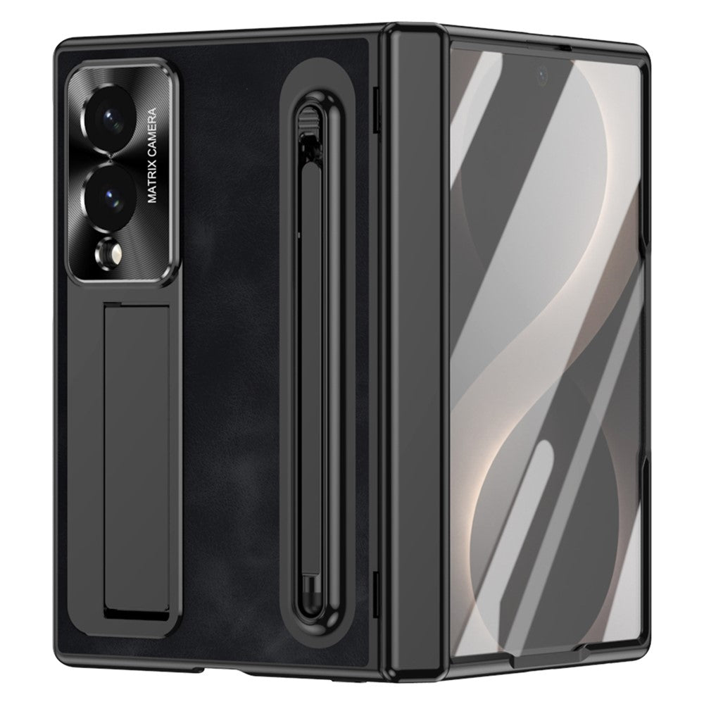 For Samsung Galaxy Z Fold8 Case Pen Slot Leather + PC Kickstand Phone Cover with Tempered Glass Film, Stylus