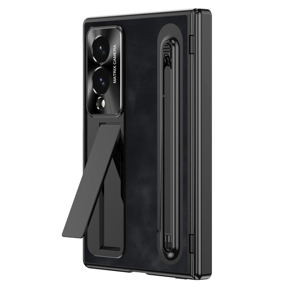 For Samsung Galaxy Z Fold8 Case Pen Slot Leather + PC Kickstand Phone Cover with Tempered Glass Film, Stylus