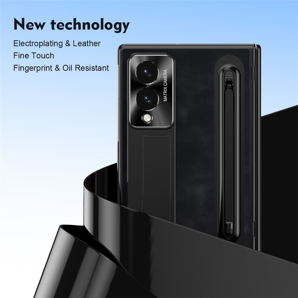 For Samsung Galaxy Z Fold8 Case Pen Slot Leather + PC Kickstand Phone Cover with Tempered Glass Film, Stylus