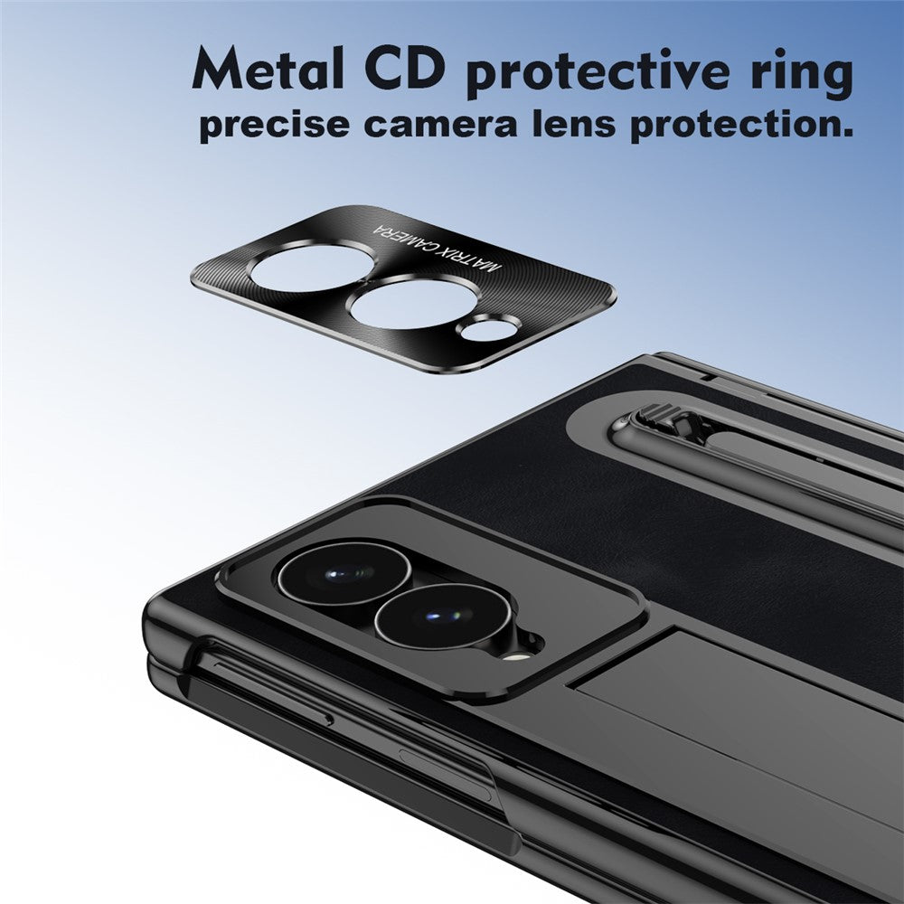 For Samsung Galaxy Z Fold8 Case Pen Slot Leather + PC Kickstand Phone Cover with Tempered Glass Film, Stylus