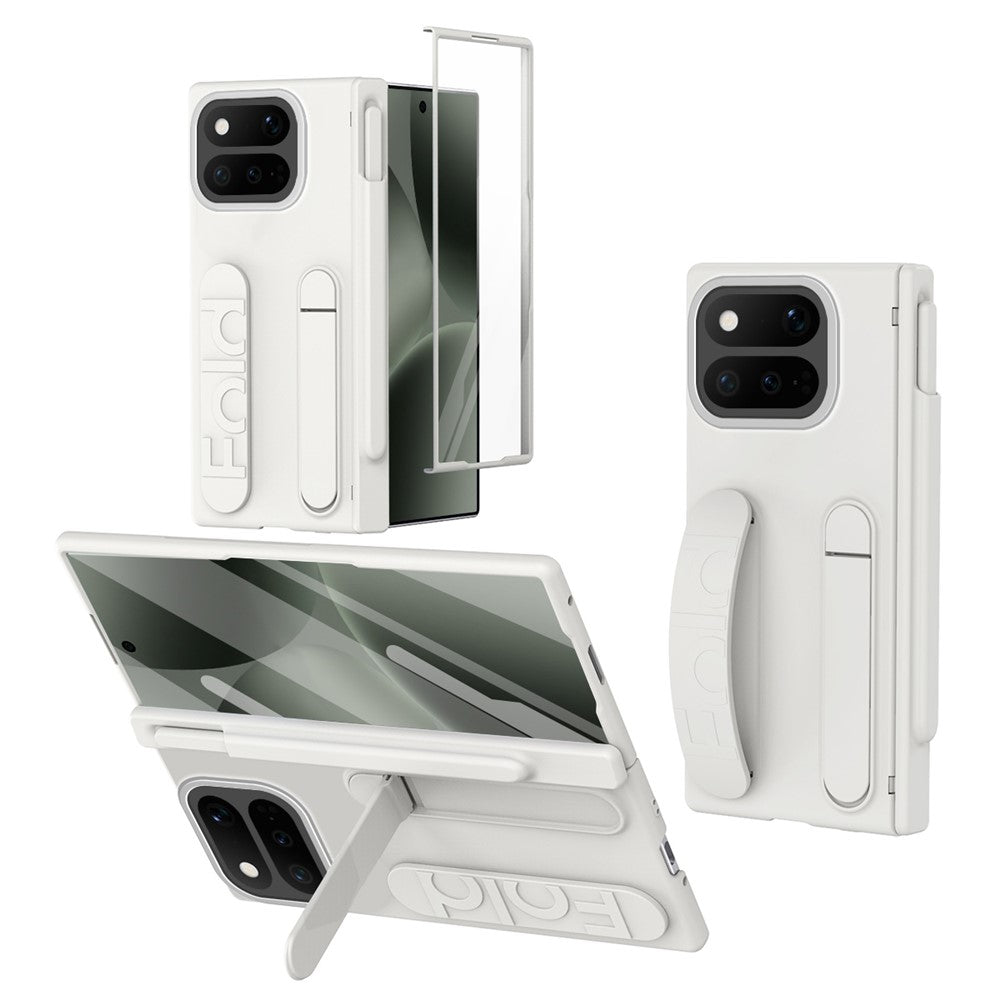For Google Pixel 11 Pro Fold Case Kickstand Wristband Hard PC Phone Cover with Tempered Glass  /  Stylus