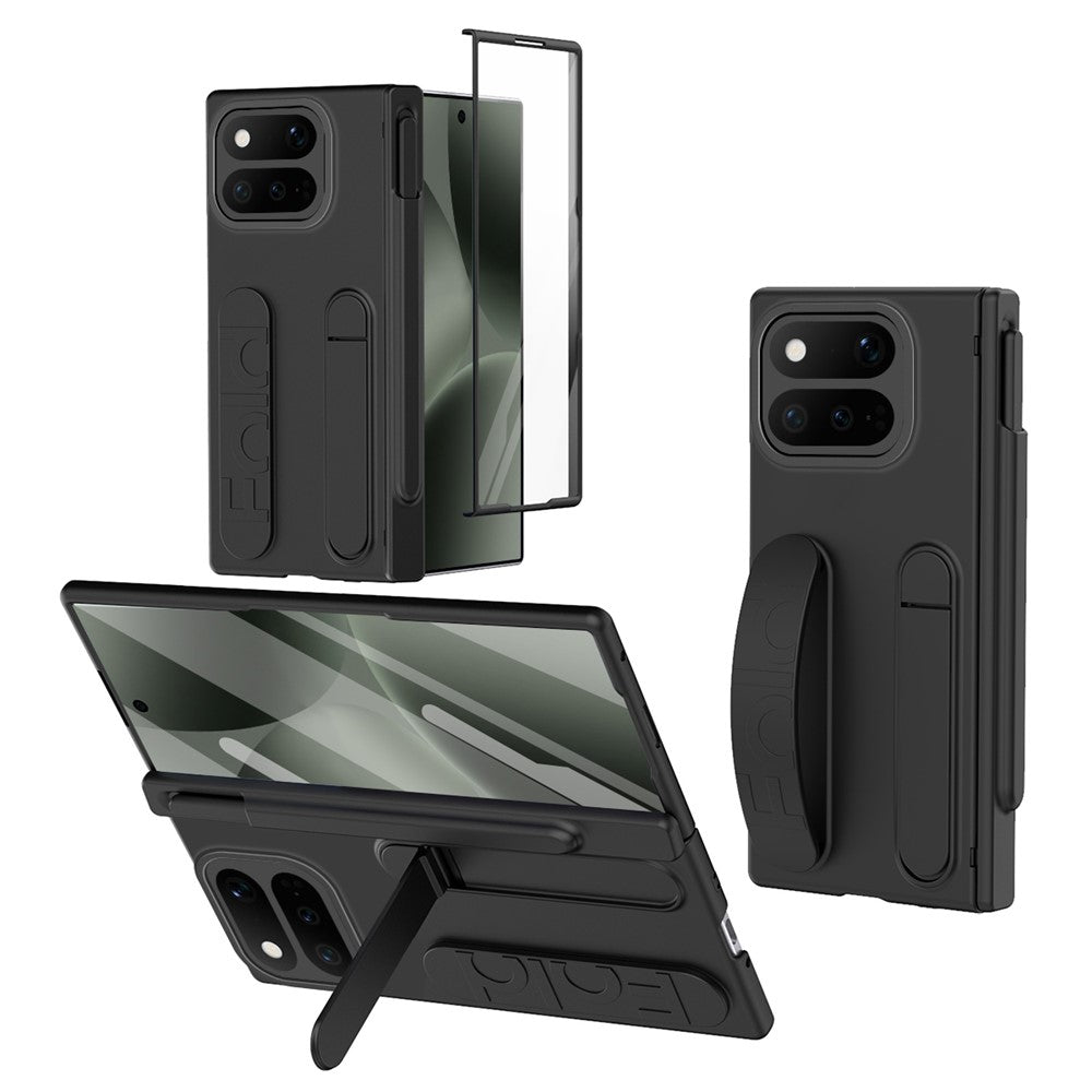For Google Pixel 11 Pro Fold Case Kickstand Wristband Hard PC Phone Cover with Tempered Glass  /  Stylus