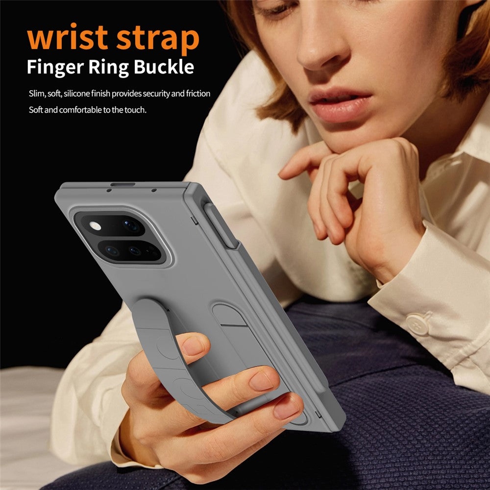 For Google Pixel 11 Pro Fold Case Kickstand Wristband Hard PC Phone Cover with Tempered Glass  /  Stylus
