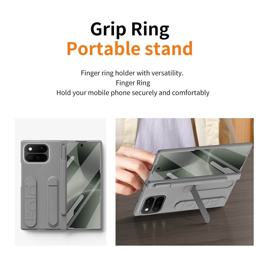 For Google Pixel 11 Pro Fold Case Kickstand Wristband Hard PC Phone Cover with Tempered Glass  /  Stylus