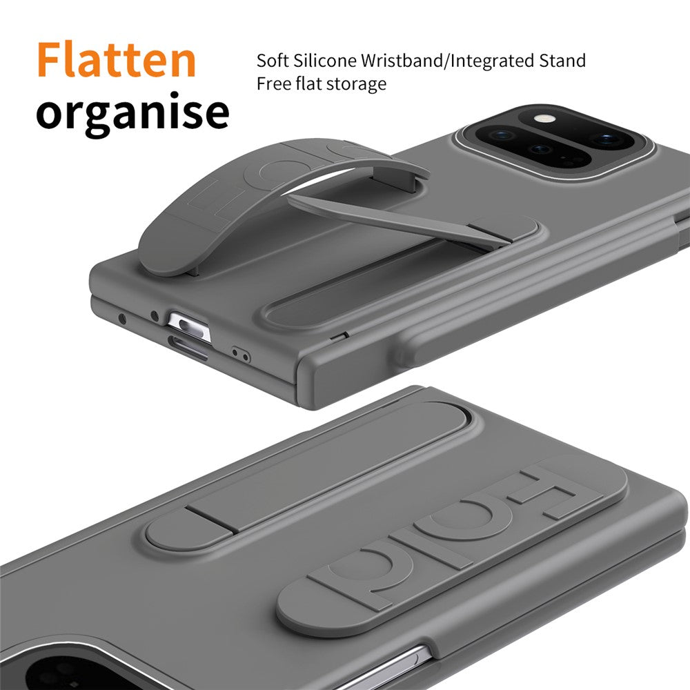 For Google Pixel 11 Pro Fold Case Kickstand Wristband Hard PC Phone Cover with Tempered Glass  /  Stylus