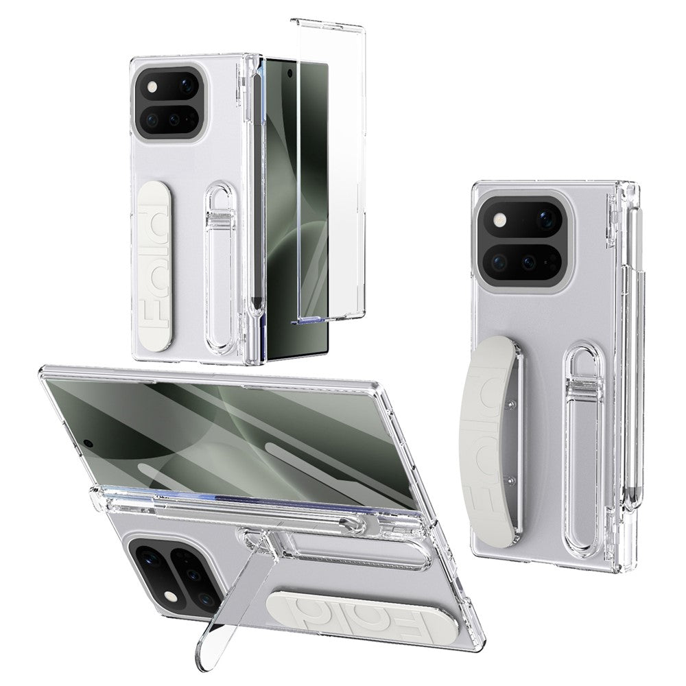 For Google Pixel 11 Pro Fold Case Kickstand Wristband Hard PC Phone Cover with Tempered Glass  /  Stylus