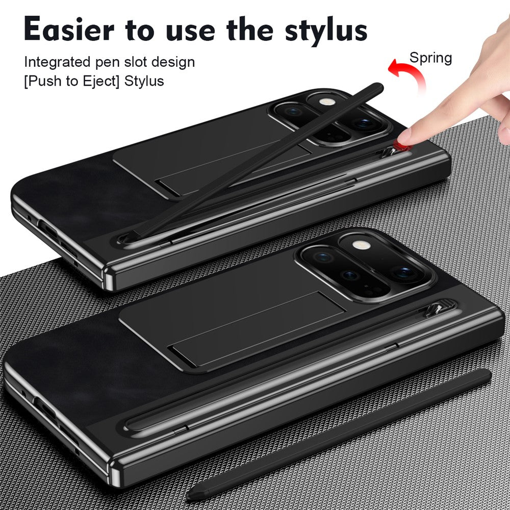 For Google Pixel 11 Pro Fold Case Pen Slot Leather + PC Kickstand Phone Cover with Tempered Glass Film, Stylus