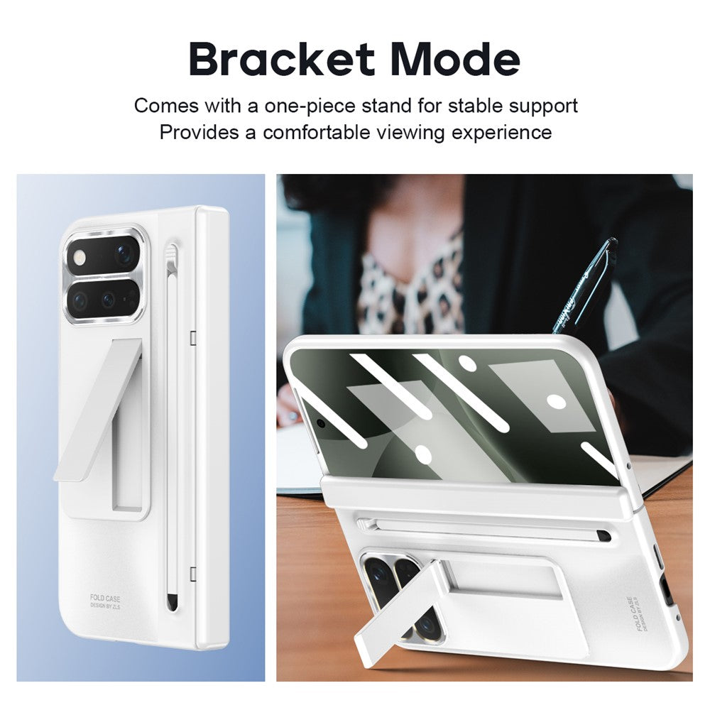 For Google Pixel 11 Pro Fold Case Kickstand Hinge PC Phone Cover with Tempered Glass Film, Stylus