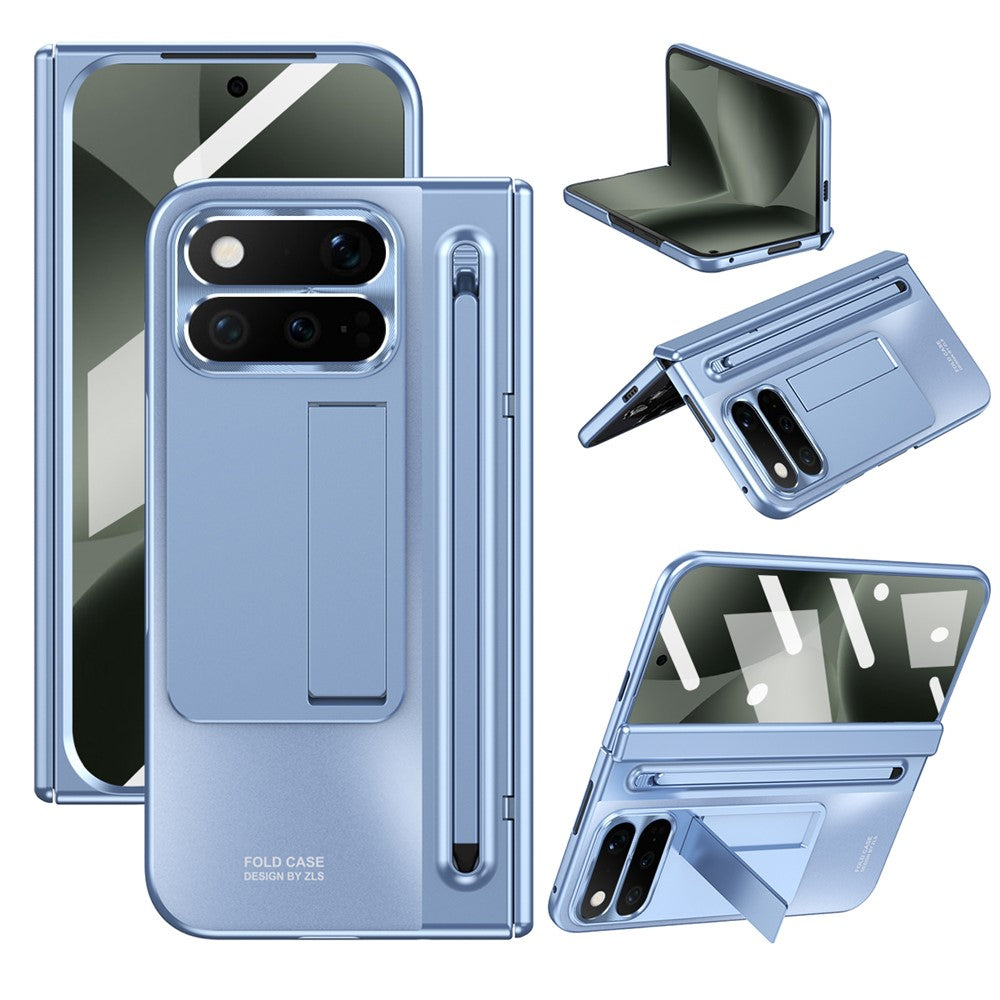 For Google Pixel 11 Pro Fold Case Kickstand Hinge PC Phone Cover with Tempered Glass Film, Stylus