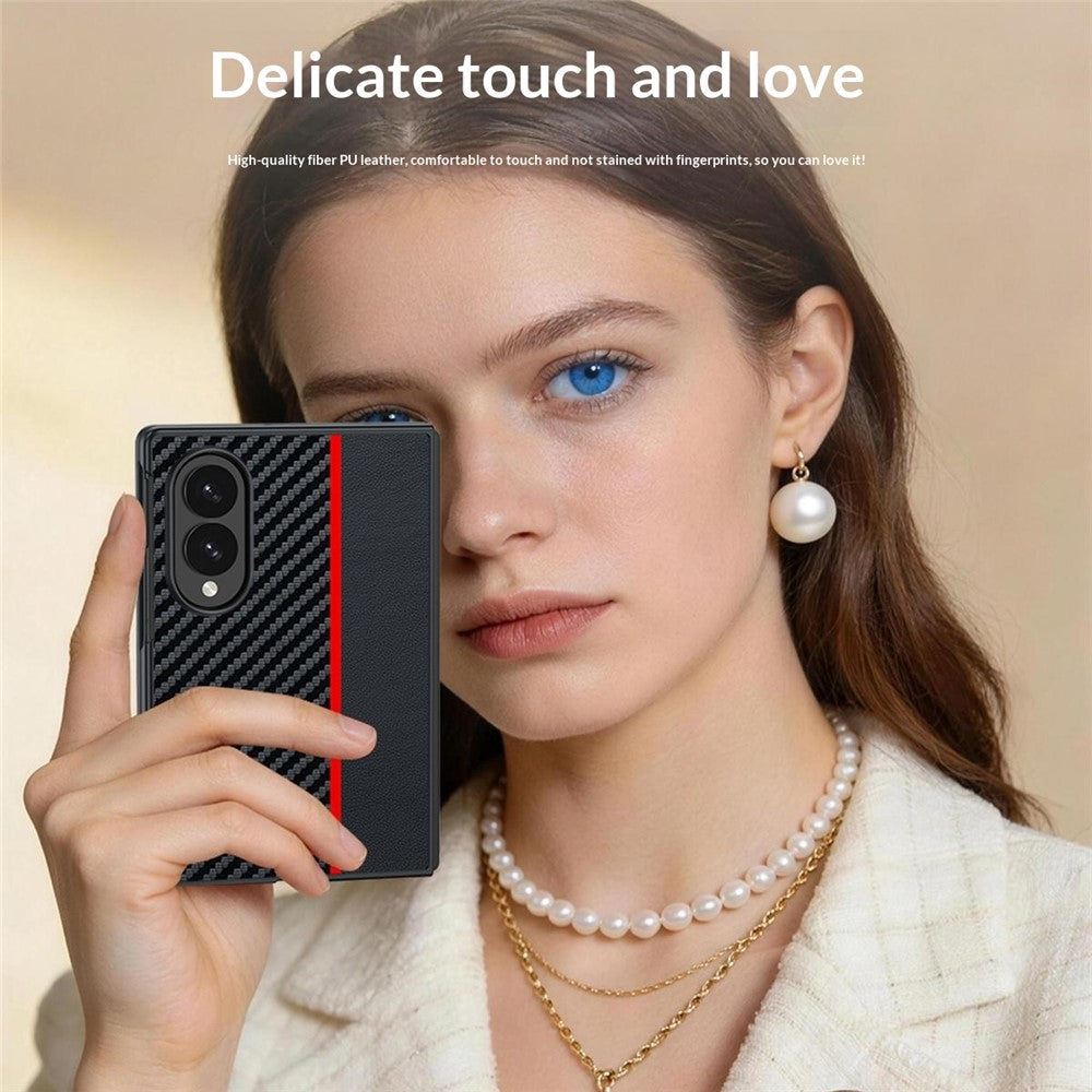 For Samsung Galaxy Z Fold8 Case Leather + PC Hard Phone Cover Carbon Fiber Texture