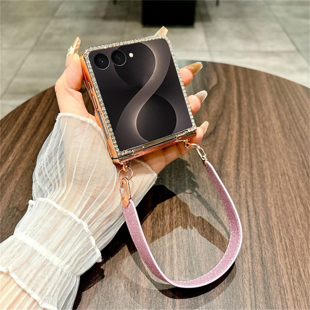 For Samsung Galaxy Z Flip8 Case Glitter PC Phone Cover with Tempered Glass Film / Wrist Strap