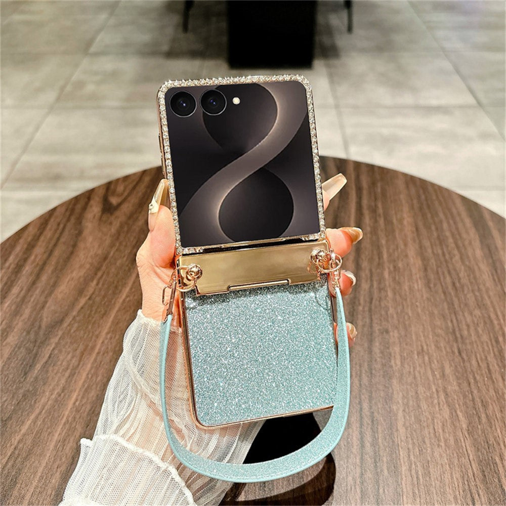 For Samsung Galaxy Z Flip8 Case Glitter PC Phone Cover with Tempered Glass Film / Wrist Strap