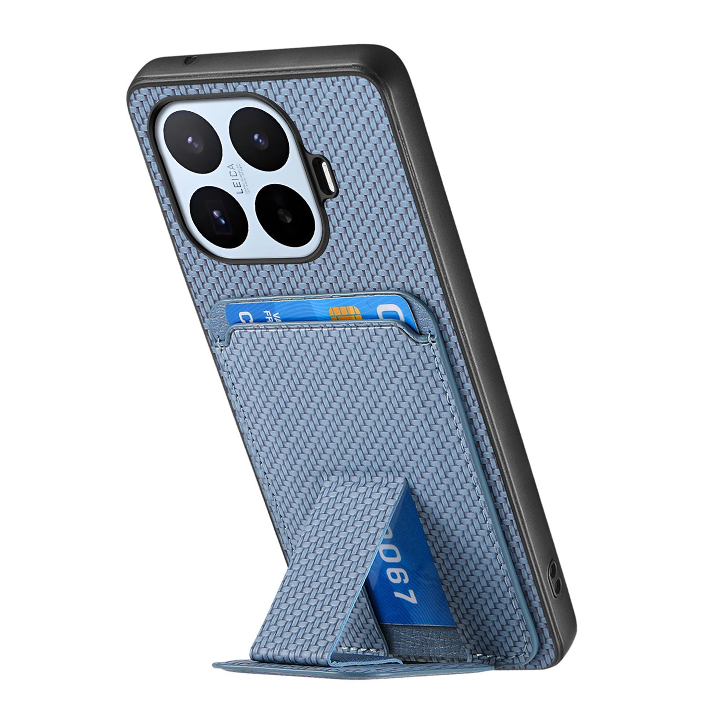Xiaomi 17T – Handyhülle aus PU-Leder und TPU, mit Ständer, mit Kartenfach, in Carbonfaser-Optik
