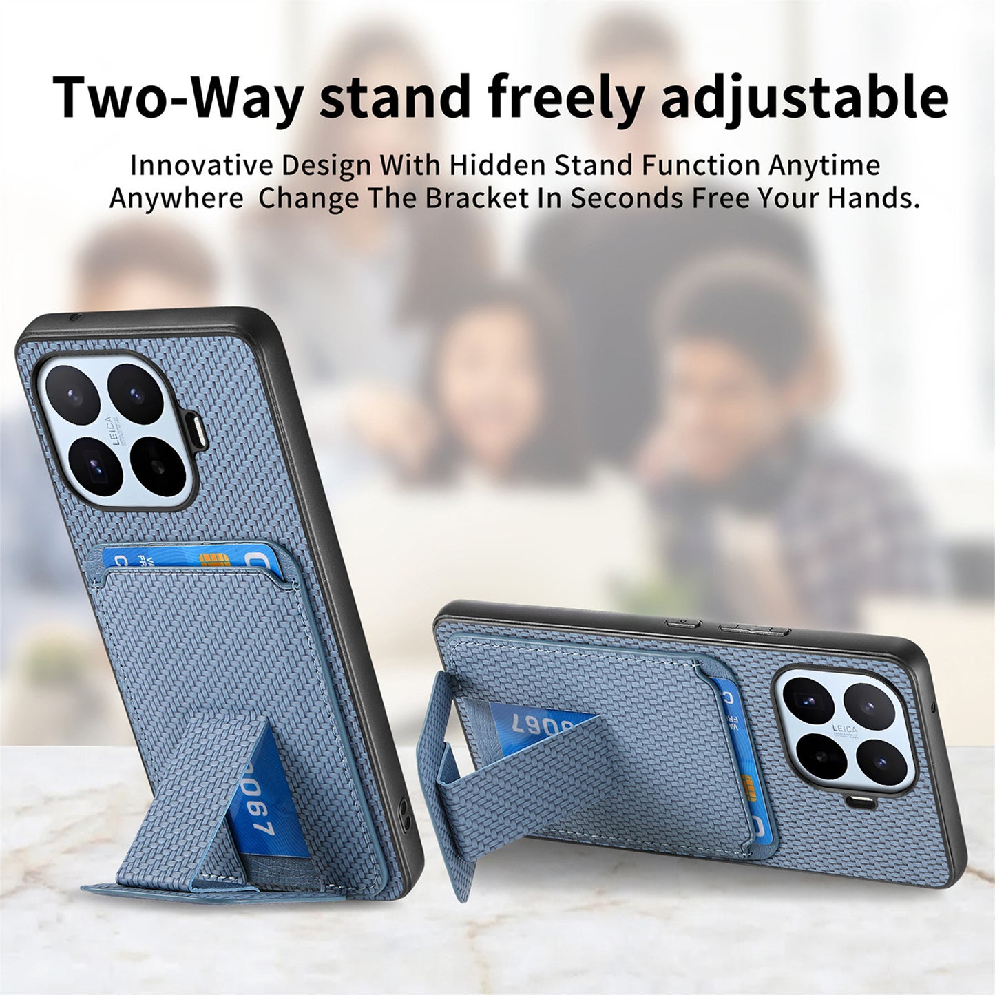 Xiaomi 17T – Handyhülle aus PU-Leder und TPU, mit Ständer, mit Kartenfach, in Carbonfaser-Optik