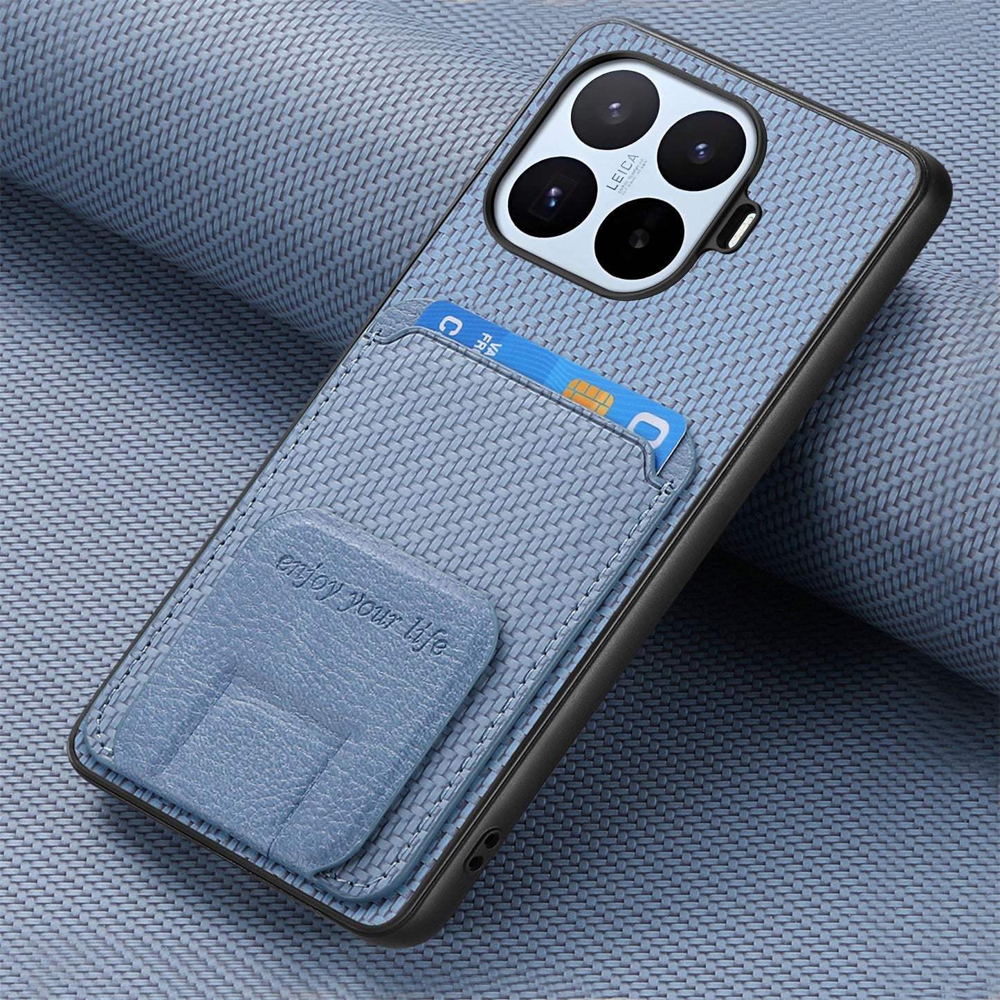 Xiaomi 17T – Handyhülle aus PU-Leder und TPU, mit Ständer, mit Kartenfach, in Carbonfaser-Optik