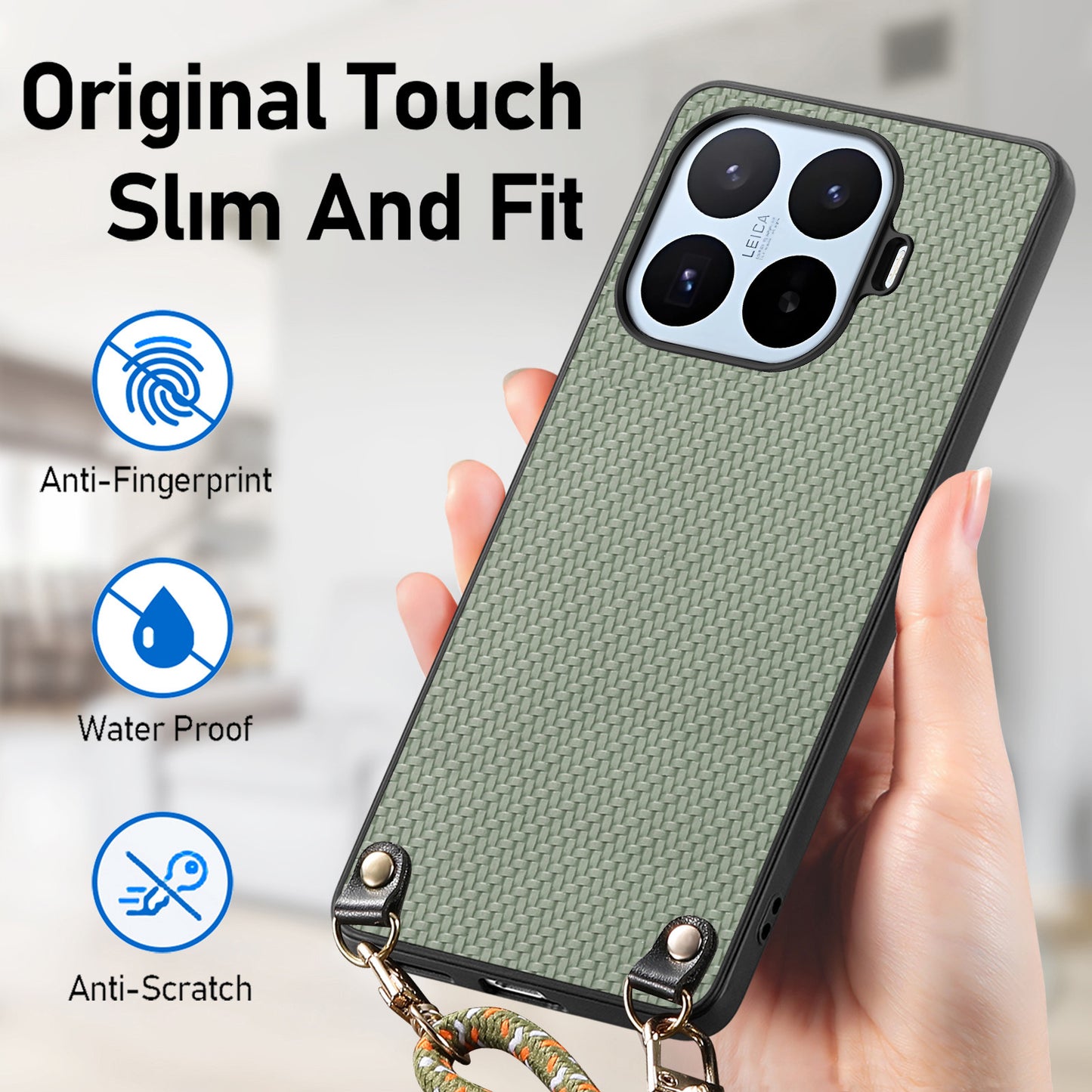 Xiaomi 17T Pro – Handyhülle aus Kunststoff, PU-Leder und TPU, in Carbonfaser-Optik, mit verstellbarem Trageriemen