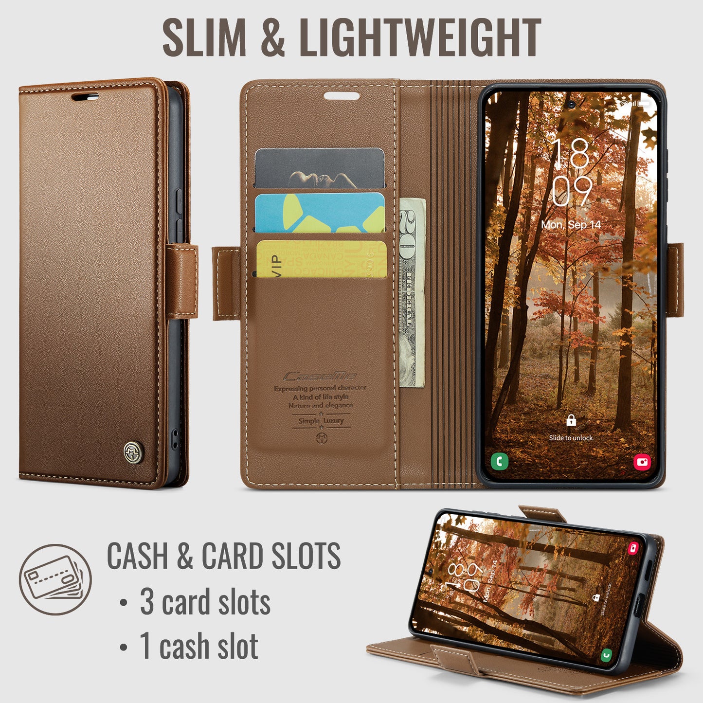 CASEME for Xiaomi 17T Case  023 Series RFID Blocking Wallet Stand Glossy Litchi Texture Leather Phone Cover