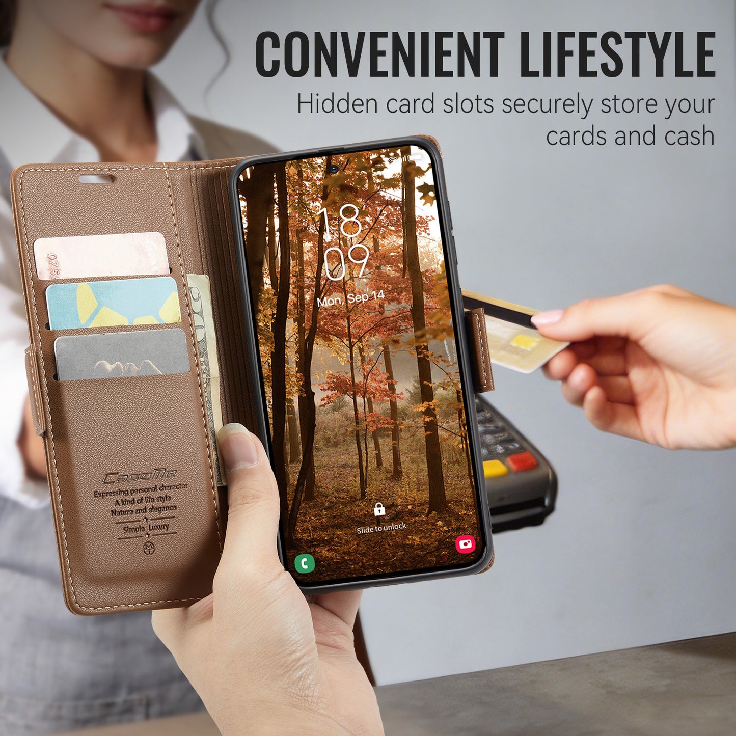 CASEME for Xiaomi 17T Case  023 Series RFID Blocking Wallet Stand Glossy Litchi Texture Leather Phone Cover
