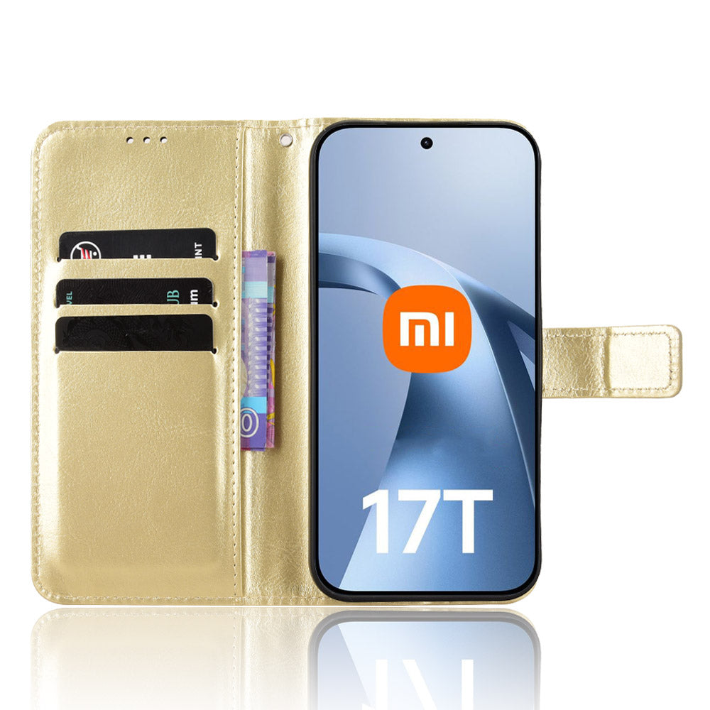 For Xiaomi 17T Pro PU Leather Case with Strap Crazy Horse Texture Phone Wallet Cover