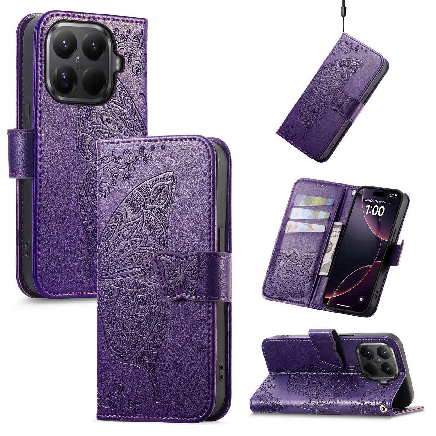 For Xiaomi 17T Case with Strap Butterfly Pattern PU Leather Wallet Phone Cover