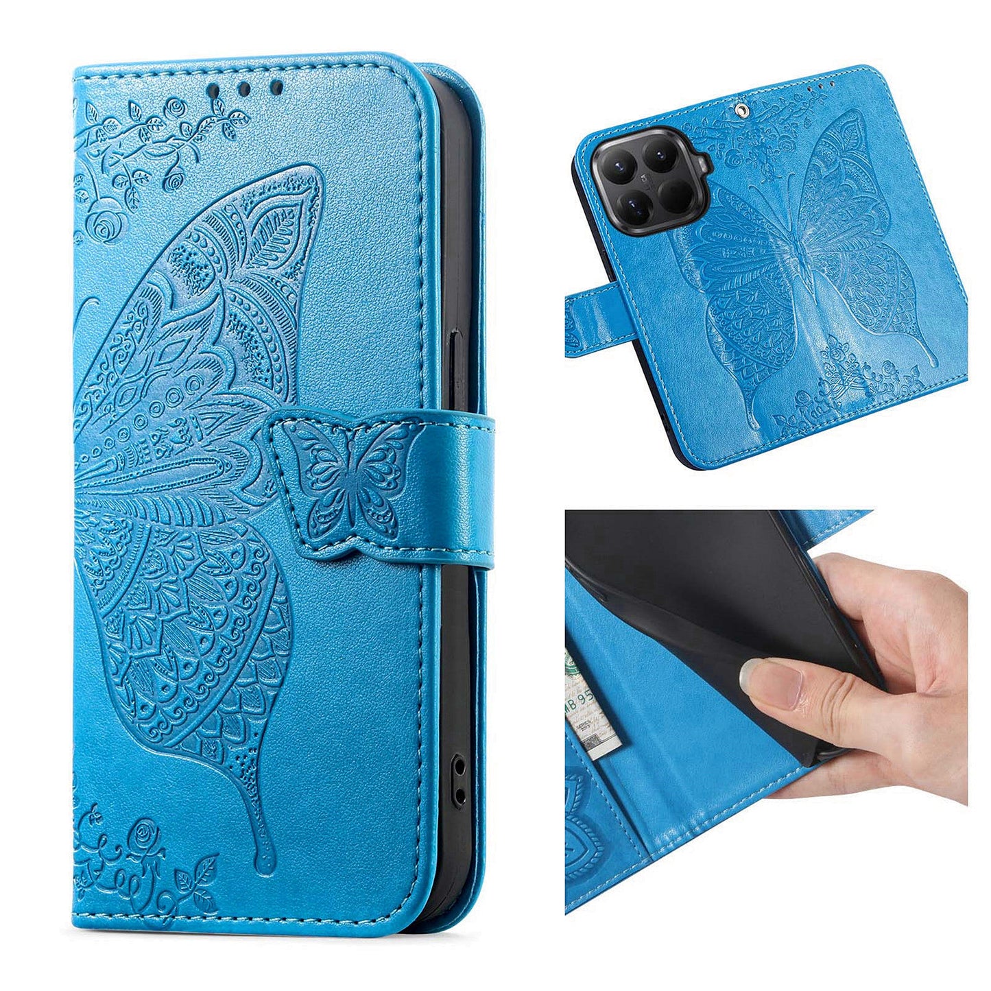 For Xiaomi 17T Case with Strap Butterfly Pattern PU Leather Wallet Phone Cover