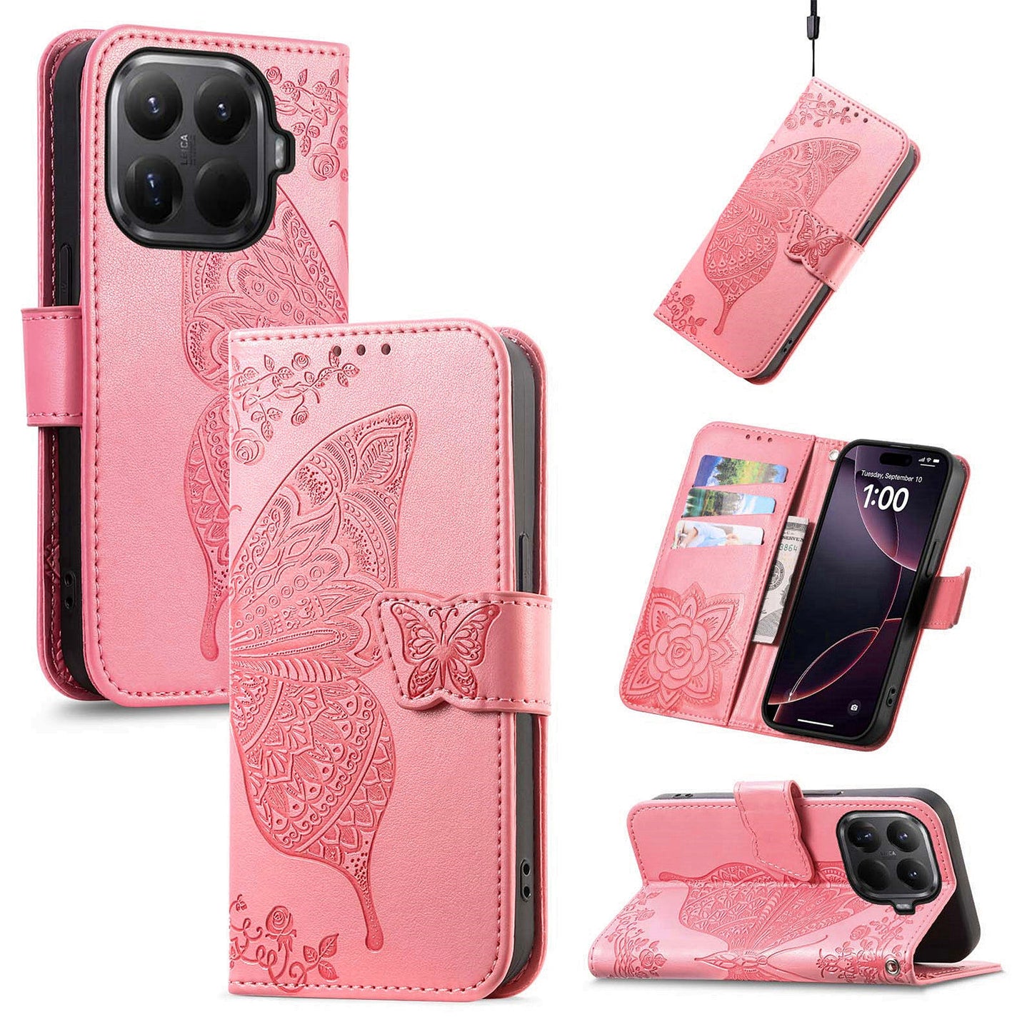 For Xiaomi 17T Pro Case with Strap Butterfly Pattern PU Leather Wallet Phone Cover
