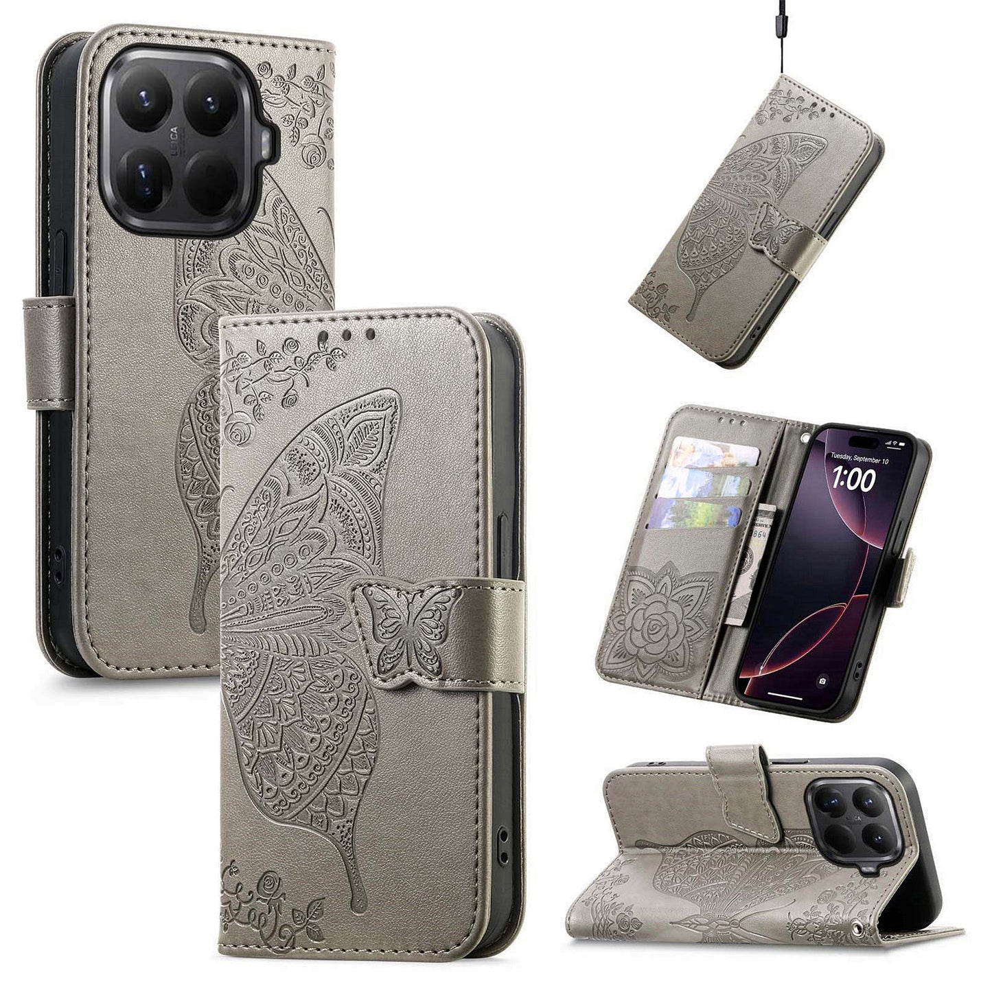 For Xiaomi 17T Pro Case with Strap Butterfly Pattern PU Leather Wallet Phone Cover